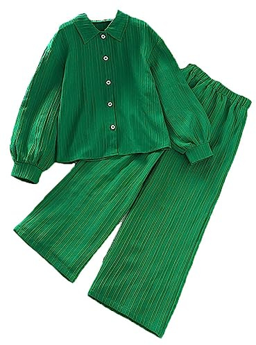 Chándal para niña, traje deportivo, chándal para niños, ropa deportiva para niños pequeños, niñas, verano, manga larga, verde, tops, pantalones, 2 unidades, conjunto de ropa para niños, verde, 7-8
