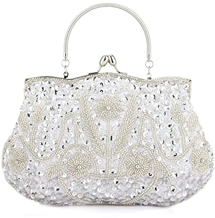 YYW Collection Antique Floral Bead Sequin Soft Clutch Evening Bag Designer Purse Large Clutch Handbag