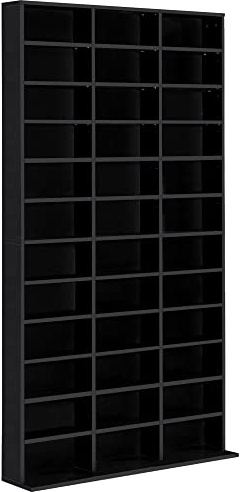 HOMCOM Rangements pour CD et DVD 1116 CD/528 DVD 102 x 23,5 x 195 cm Noir | Étagère Rangement, 36 Compartiments, Étagères Réglables, Bureau, Salon, Chambre