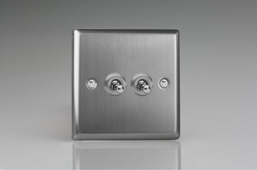 Varilight Double Toggle Light Switch 2-Way - Classic Brushed Steel With Brushed Steel Toggles, XTT2