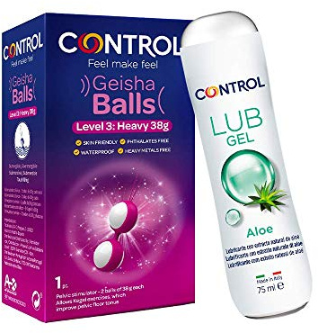 Control Palline Vaginali per Tonificazione Pavimento Pelvico GEISHA BALLS, LEVEL 3 Heavy, 38 g + Aloe Vera Gel Lubrificante 100% Made in Italy - 75 ml