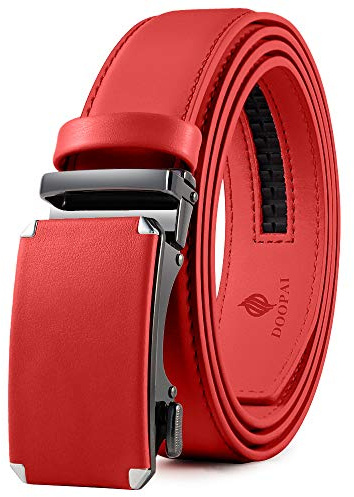 DOOPAI Ratchet belt for men adjustable, Red Men's Belt with Sliding Length 28-36. Cut to Fit in Gift Box