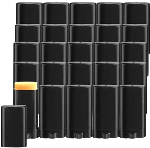 BOSMIOW Leere schwarze Kunststoff-Deo-Behälter, oval, 15 ml, nachfüllbar, zum Aufdrehen von Lippenstiften, Lippenbalsam, 25 Stück