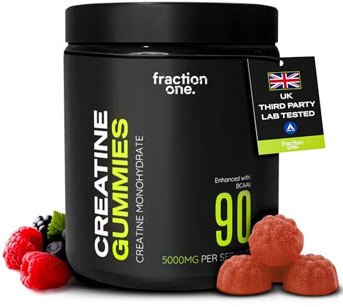 Fraction One Creatine Monohydrate 90 Gummies – Lab Verified, UK 3rd Party Tested, 30 Days Supply - 5000mg with BCAA’s per Serving, Pre-Workout Support, Muscle Recovery, Gym Supplement for Men/Women