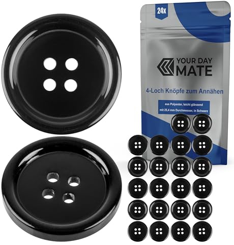 Boutons pour vêtements, 24 pièces, 4 trous, Ø 25,4 mm, en noir, en polyester, taille 40L, Boutons en résine pour veste, manteau, chemise, polo, œil DIY en résine, attache pour jeans à enfiler