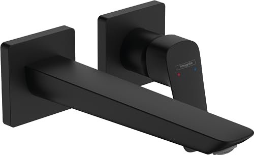 hansgrohe Logis - Rubinetto lavabo a incasso per montaggio a parete, Miscelatore lavabo risparmio idrico (EcoSmart) con bocca di erogazione 20,6 cm, nero opaco, 71256670