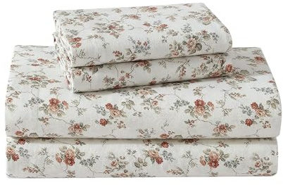 Laura Ashley - Twin Sheet Set, Cotton Flannel Bedding, Brushed for Extra Softness & Comfort (Le Fleur Orange, Twin)
