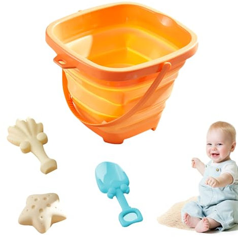 Recitem Sandspielzeug Faltbarer Strandeimer Eimer for Kinder, enthält Sandeimer Schaufel und Sandharke, Sandeimer mit Griff für Sandkasten Pool Camping Sommerspaß zum Spielen ab 1 2 3 4 5 Jahr (C)
