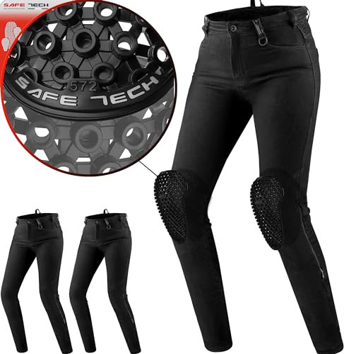 SHIMA FLEXX Motorrad Jeans Damen mit Protektoren AIRFORCE Knieprotektoren Motorradhose Kurzgrößen Hosen Frauen für Damen Protektorenhose Textilhose Jeanshose Lang (Frauen, Schwarz, 24/30)