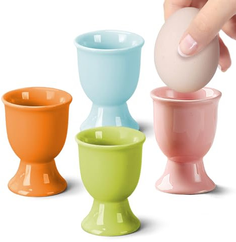Jeukwud Lot de 4 coquetiers en porcelaine - 5 x 7 cm - Support à œufs pour la table du petit-déjeuner