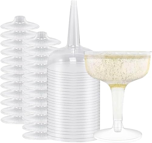 Champagneglas i plast, förpackning med 25 champagneglas, plast, återanvändbara cocktailkoppar med handtag för whisky, champagne, öl, efterrätt, pudding, musfest (11 x 8,2 cm)