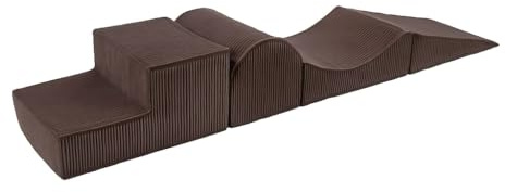 MEOWBABY 4-Bloques de Espuma - Parque Infantil 195x45cm para Niños, Pana, Marrón