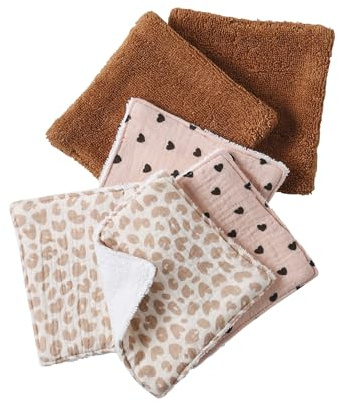 VERTBAUDET 6er-Pack wiederverwendbare Baby-Feuchttücher pack braun/leoprint/herzen