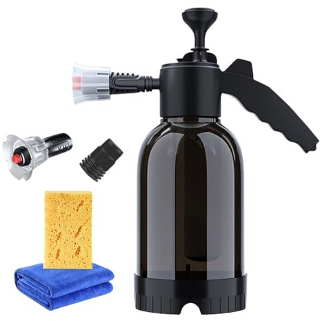 Snow Foam Pump Sprayer, 2L Hand Pneumatic Foam Cannon Pressure Atomizer Pump Sprayer, 2 Types of Nozzle High/Air Pressure Washer for Window Cleaning Car Washing (Black+)
