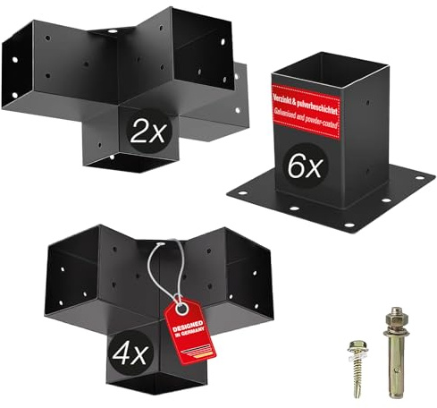 SOTECH SET de montage 12 pièces (2x raccords d'angle + 1x raccord central | + 3x douilles au sol) (4x raccords d'angle + 2x raccords centraux + 6x douilles au sol) carré 90 x 90 mm
