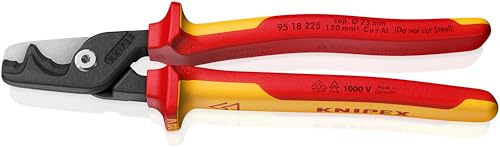 KNIPEX StepCut® XL Cesoie per cavi con taglio a gradino impugnatura isolante, in materiale bicomponente, collaudato VDE brunita 225 mm, 95 18 225 SB