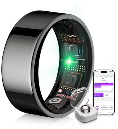 IUHFSIFS Smart Ring 5.Generation & kabelloser Ladebox【Branchen Nr.1 – 0 Messfehler】【Sportspezifisch】 Smartring für Damen Herren Schlafen, Herzfrequenz, SpO2, 200 Modi für Android IOS Schwarz 10#