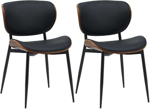 CLP Lot de 2 chaises visiteurs Enid avec Dossier et Rembourrage I Fauteuil avec revêtement en Similicuir ou en Tissu I Chaise de Salle à Manger Confortable, Couleur:Noyer/Noir, Matériel:Similicuir