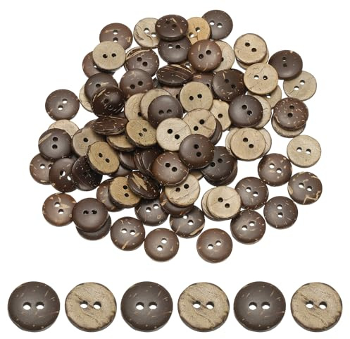 YELARXI Natural Coconut Shell Buttons, 2 Holes Wooden Buttons - Fitting for (Sewing - DIY Crafts - Decorations - Shirt Clothing) 100 Pcs & 12.5 mm & Brown