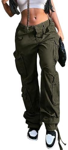 CLOAKA cargobyxor dam Y2k breda ben fritidsbyxor bomull hög midja säckig cargobyxor med fickor streetwear cargobyxor