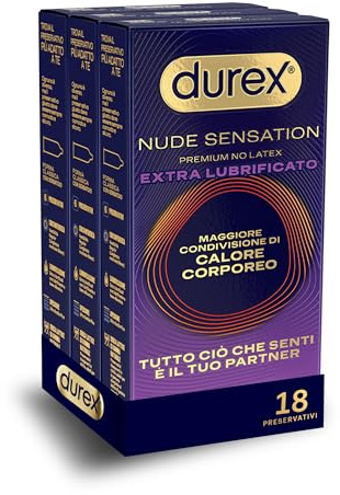 Durex Nude Sensation Extra Lube, Preservativi Ultra Sottili, Extra Lubrificati, 18 Profillatici
