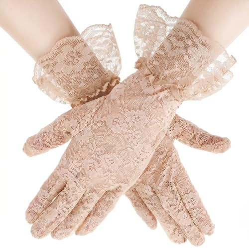 Abeillo Women Lace Gloves Short Wedding Glove Tea Party Gloves Courtesy Gloves for Opera Evening Wedding Tea Party Prom 1920s