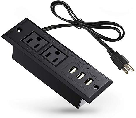 Conference Recessed Power Strip Socket with USB Ports,Table Power Strip,Desktop Charging Station with 2-Outlets and 3 USB Ports(Max 3.5A)