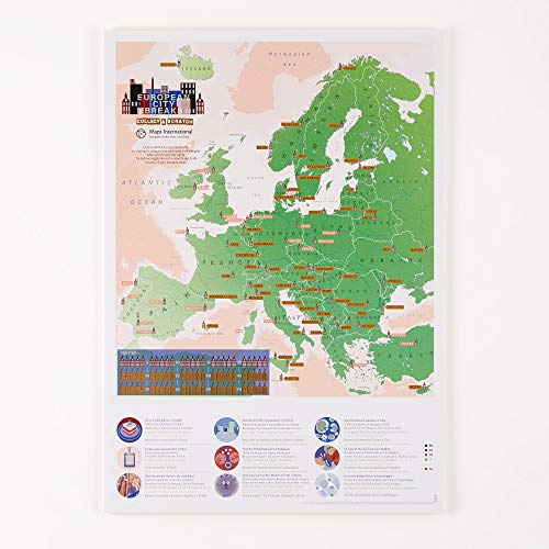 Maps International - Poster da viaggio con mappa dei graffi e delle pause della città, 42 x 30 cm, 50 anni di creazione di mappe