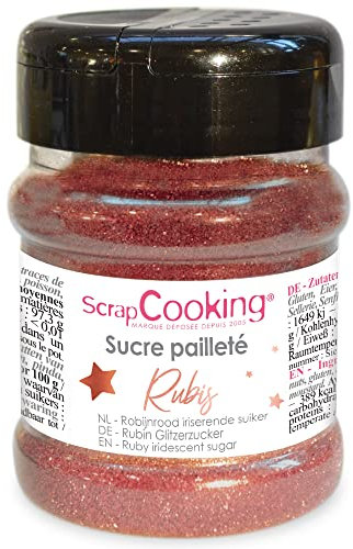 Scrap Cooking Sucre Pailleté Couleur Rubis Pour Décoration de Pâtisserie, Desserts, Petits Gâteaux, Rubis, 160 g