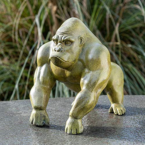 IDYL Bronsskulptur liten modern gorilla | 27 x 22 x 31 cm | Modern bronsfigur handgjord | trädgårdsskulptur och dammdekoration | högkvalitativt hantverk | väderbeständig