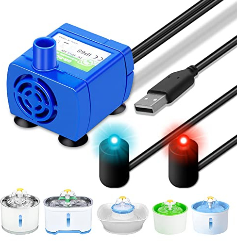 Pompa ricambio per gatti, pompa fontana gatti, pompa fontana per gatti, ultra silenziosa, con mini pompe acqua a LED per animali domestici, pompa di ricambio per fontana di fiori, pompa sommergibile