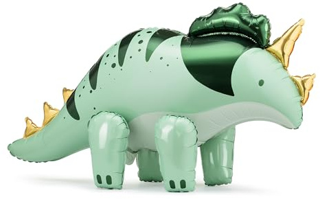PartyDeco Triceratops Foil Balloon - 101x60.5cm Large Green Dinosaur Balloon for Kids' Birthday Party, Animal-Themed Decoration - Fun, Durable, Easy to Inflate with Straw