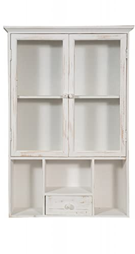 Biscottini Armario de Cocina de Madera 90 x 62 x 17 cm | Vitrina Shabby Chic Mueble de baño suspendido, Color Blanco, 98x18x60 cm