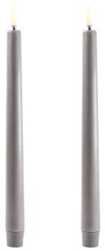 UYUNI Lighting LED Stabkerzen Taper 2er Set 2 x 25cm - Grau - Flammenlos