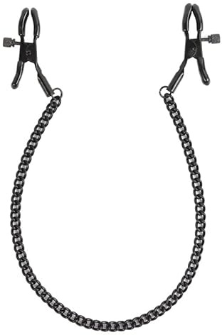 Diversual Pinzas para Pezones con Cadena, BDSM, Metal y Silicona, Presión Regulable (Negro)
