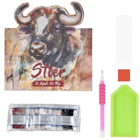 Ideen mit Herz Diamond-Painting-displaykort | 370 g/m² | 16,3 cm x 16 cm | inkl. kuvert och verktyg (stjärntecken Oxen)