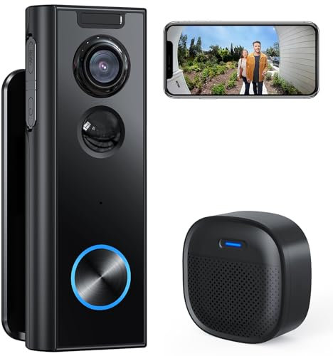 XTU Türklingel mit Kamera Akku - 2K HD Lokaler und Cloud-Speicher Video Türklingel - WLAN, Bewegungserfassung, Mehrwinklige Halterung, Nachtsicht mit Gong - Funktioniert mit Alexa