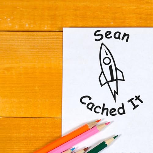Self-Inking Rocket Cache Adventure Geocaching Log Stamp - Custom Geocache Name Stamp for Geocaching Dads - Nature Program Instructors - 3/4 Size, Easy Press & Print, 11 Vibrant Ink Colors
