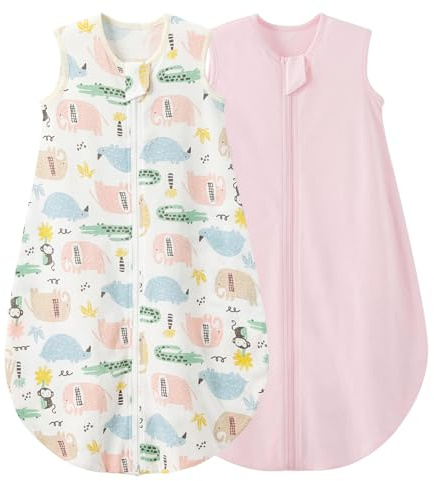 LULUMONKEY Baby Summer Sleeping Bag 2 Pack, 0.5 TOG Cotton Newborn Sleep Sack Wearable Blanket for 0-6 Months Toddler Baby