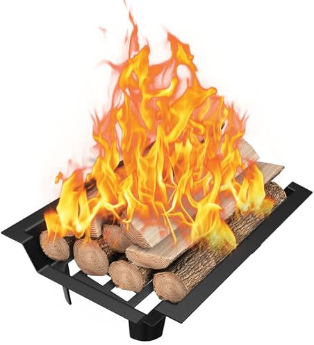 HENGMEI Scaffale per legna da ardere, in ghisa, per camino, camino e legna da ardere, griglia per camino, supporto per legna da ardere con aste per camini interni, strumenti di accensione esterni