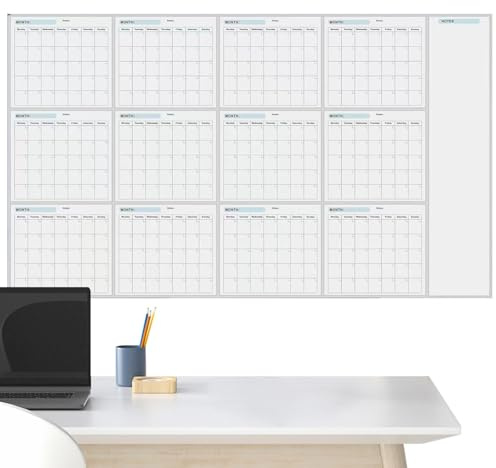 Årlig whiteboardkalender, raderbar kalender, väggårskalender, raderbar whiteboardkalender, återanvändbar årsplanerare, raderbar väggkalender med tomt årligt format för organiserad planering, 280