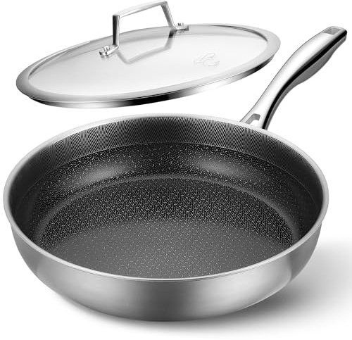 PekGema 12Inch Frying Pan with Lid Ceramic Nonstick Stainless Steel Skillet