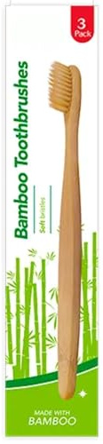 HITHIKA Pack of 3 Bamboo Toothbrushes – | Eco Friendly Natural Wooden Toothbrush | Organic Biodegradable Handle | Plastic Free BPA Free Tooth Brushes | Natural Tooth Brush with Soft Bristles