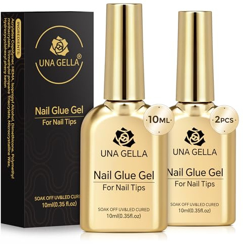 UNA GELLA 9 in 1 Gel Nail Glue for Clear Acrylic Nails Tips 2Pcs 10ml