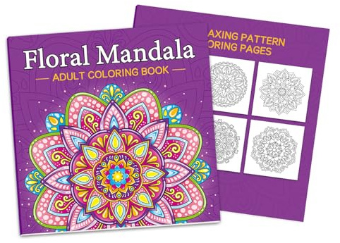 Floral Mandala Adult Colouring Book, with 32 Relaxing Patterns, A4 Size 210mm Spiral Bound Stress Relief Colouring Books for Adults, Mindfulness Gift for Women & Men with Thick Paper