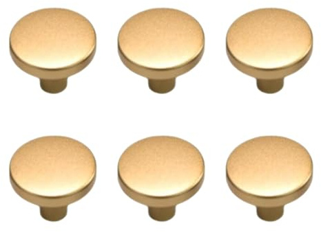strrng 6 Pack Gold Door Knobs, Durable Zinc Alloy Brass Door Knob Satin Gold, Durable Metal Knobs Easy to Install, Modern Golden Knob for Wardrobe, Cabinet, Drawer Furniture Hardware(20 * 25mm)