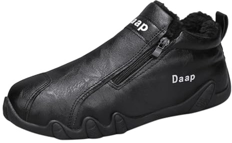 Generisch Men's Winter Shoes Lined Barefoot Shoes Outdoor Hiking Waterproof Casual Shoes with Zip Leather PU Snow Shoes Barefoot Hiking Shoes Thermal Boots Wide Feet Winter Boots, black, 7 UK