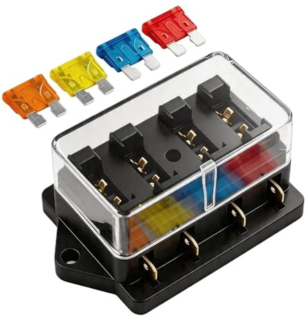 Soporte de Fusibles para Automóvil con 4 (10A/15A/20A/30A) para 12V/24V/32V, Caja de para Coche, Camión, Barco, Yate, Autocaravana, Filtro de Fusibles ATO