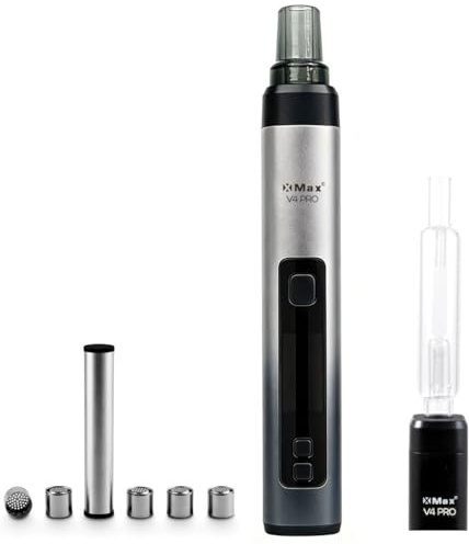 XMAX V4 Pro Ultra Bundle, 3-in1 Dry Herb, Wax, Concentrate Vaporiser, Adjustable Airflow, Removable Battery, **Includes Bubbler & 5x Dosing Capsules with Carry Tube** (No Nicotine) (Silver)