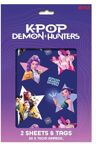 K-POP Demon Hunters Gift Wrap Set, 2 Sheets and Tags, 50 x 70cm, Officially Licensed KPOP Wrapping Paper Birthday Gifts